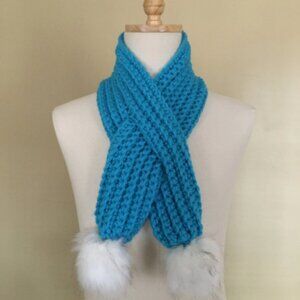 Crochet Pull Through Scarves with Pom Poms | Handmade Keyhole Scarf (Size Large)